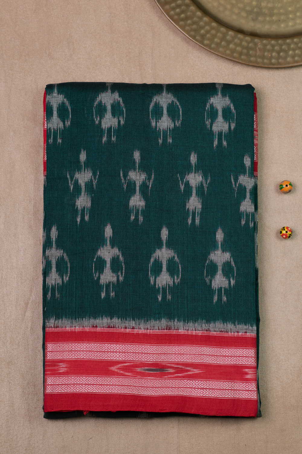 Motifs on Green Orissa Ikat Cotton saree