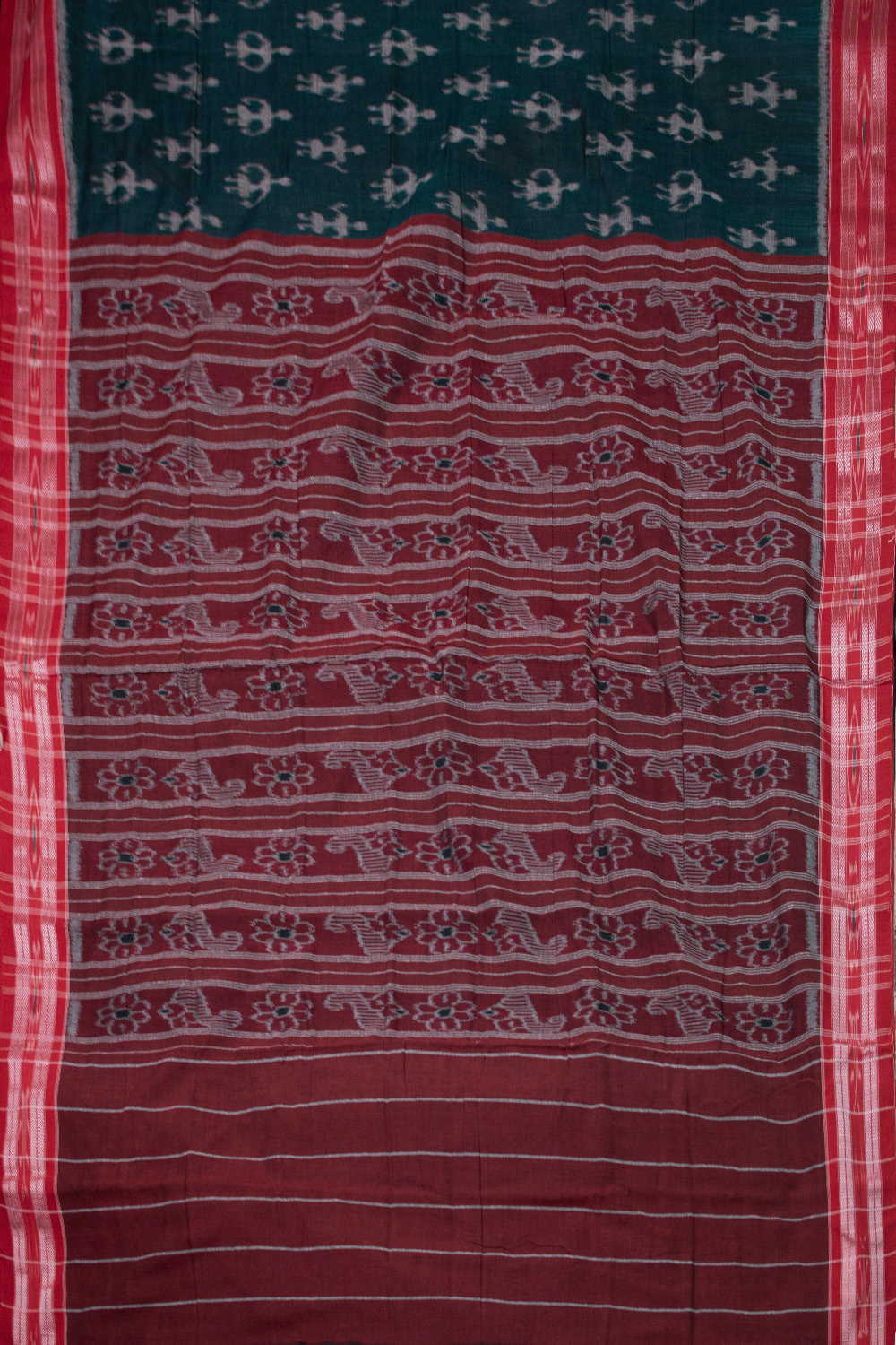 Motifs on Green Orissa Ikat Cotton saree - Image 2
