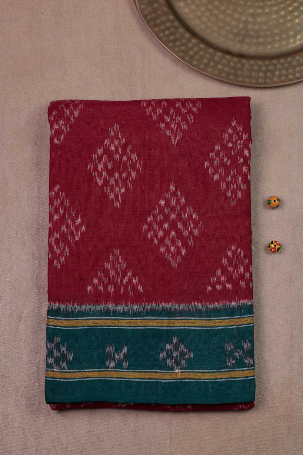 Diagonal Motifs on Maroon Orissa Ikat Cotton saree