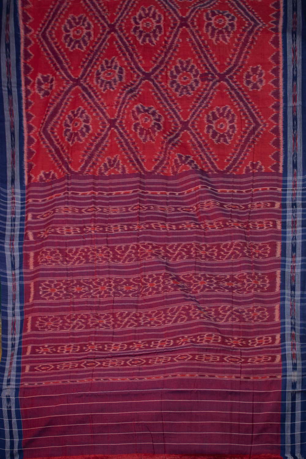 Red Shaded Orissa Ikat Cotton saree - Image 2