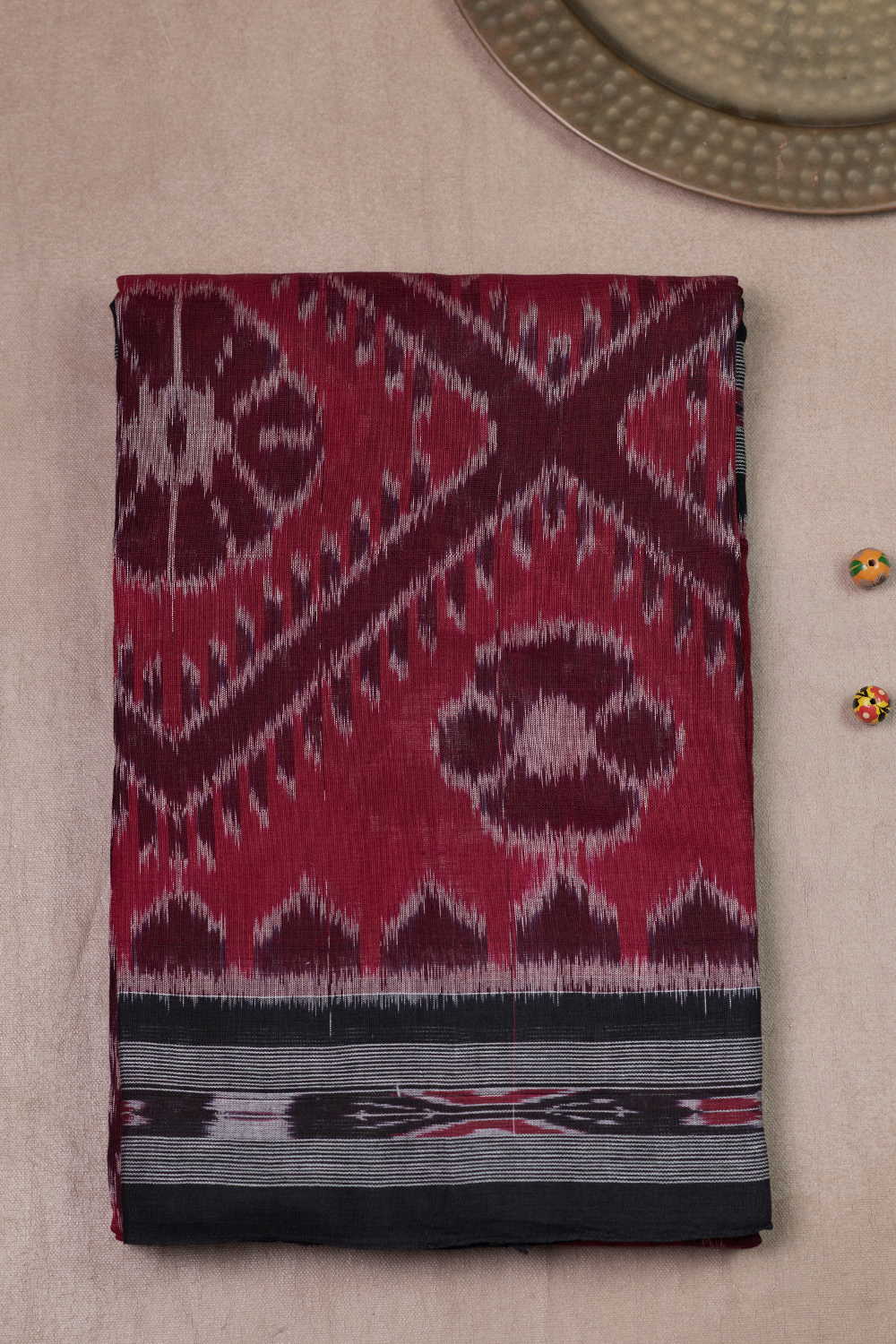 Maroon Patterned Orissa Ikat Cotton saree