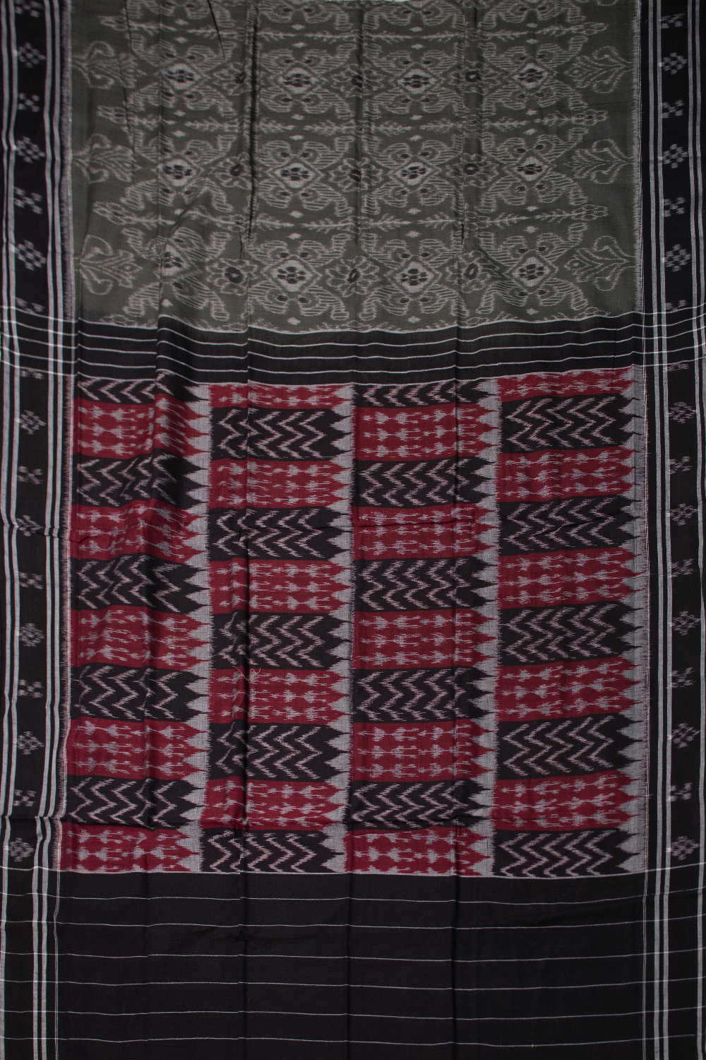 Pine Green Orissa Ikat Cotton saree - Image 2