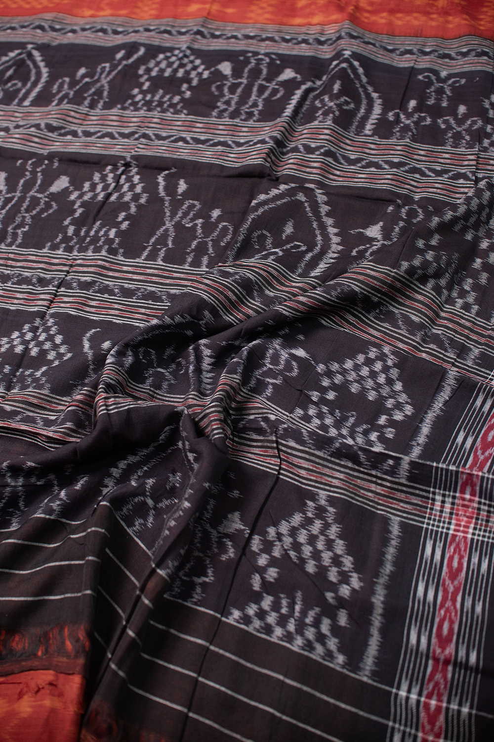 Classic Red Orissa Ikat Cotton saree - Image 3