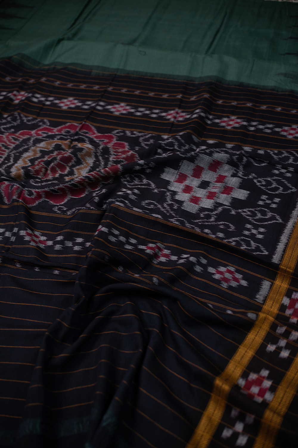 Pickle Green Orissa Ikat Cotton saree - Image 3