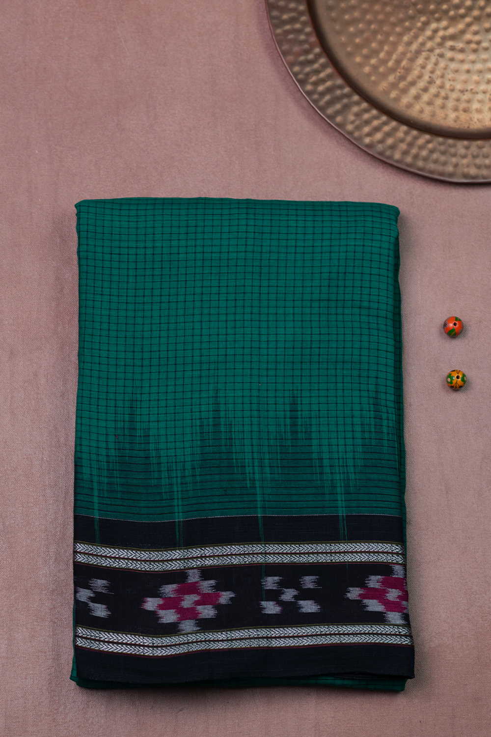 Checks on Green Orissa Ikat Cotton saree