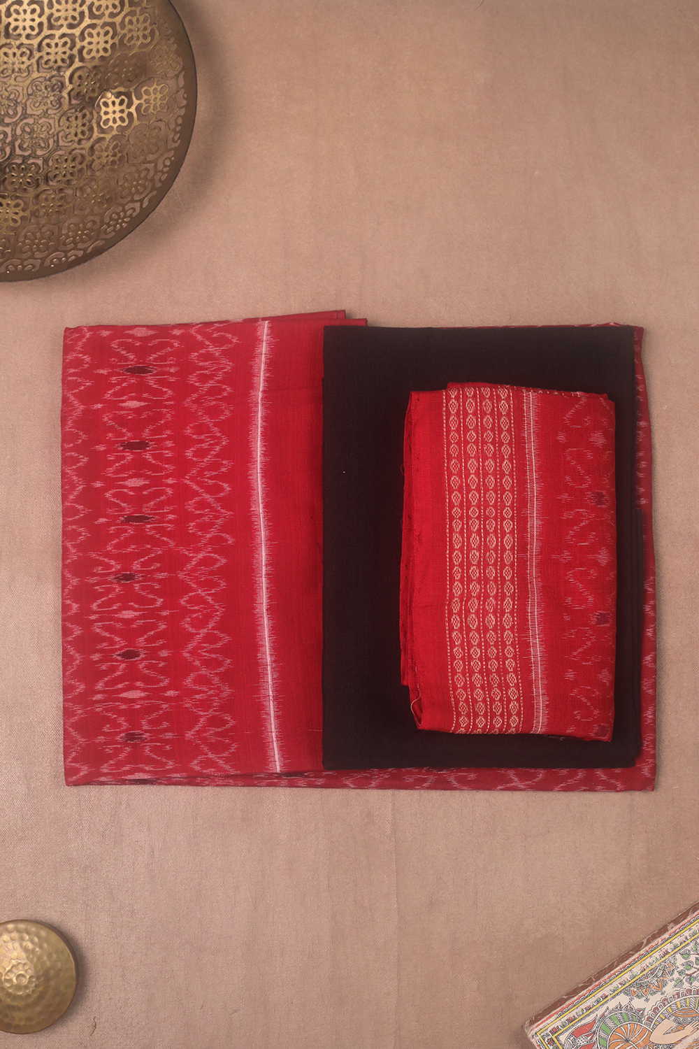 Crimson Maroon Orissa Ikat Cotton Suit - Image 3