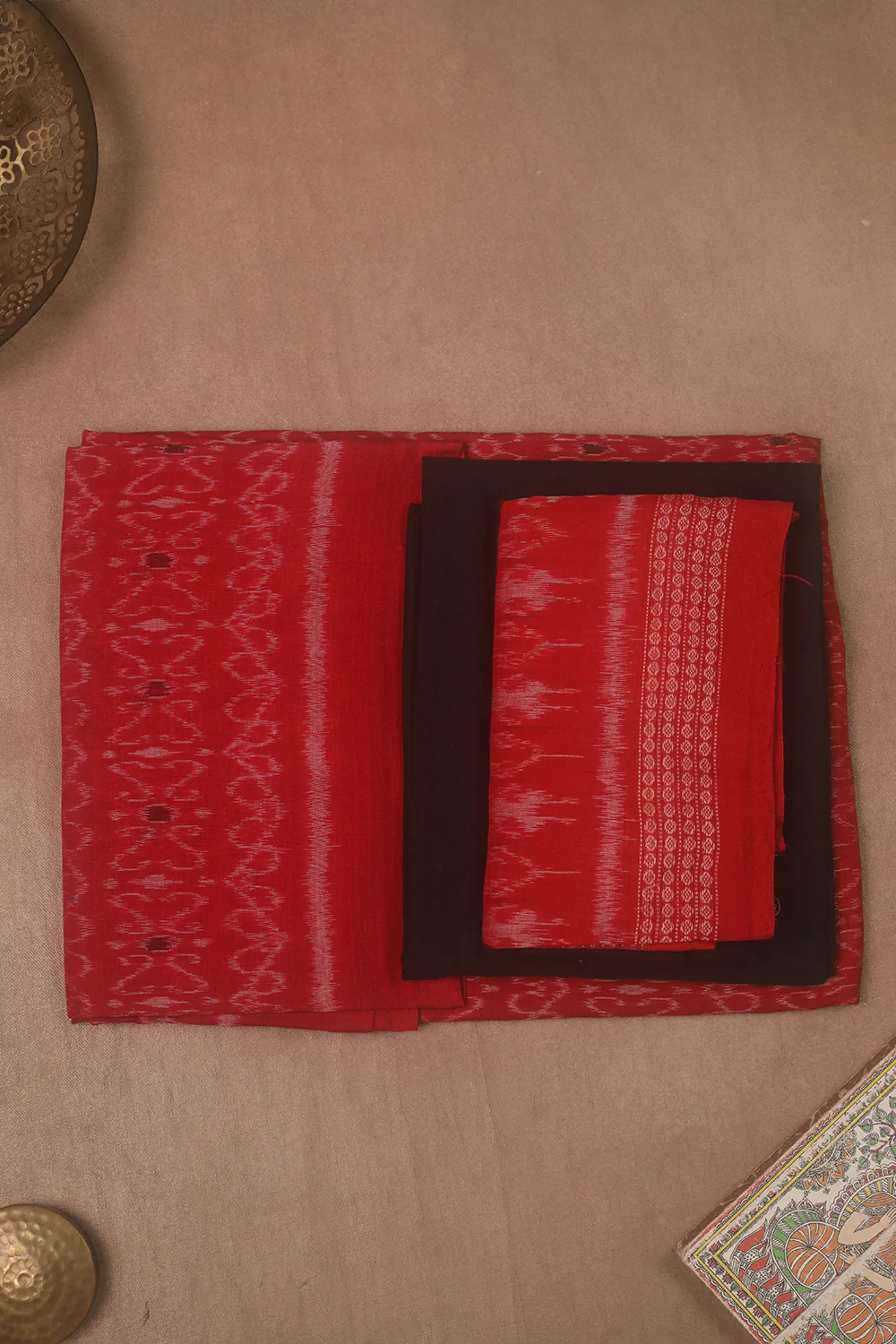 Scarlet red Orissa Ikat Cotton Suit - Image 2