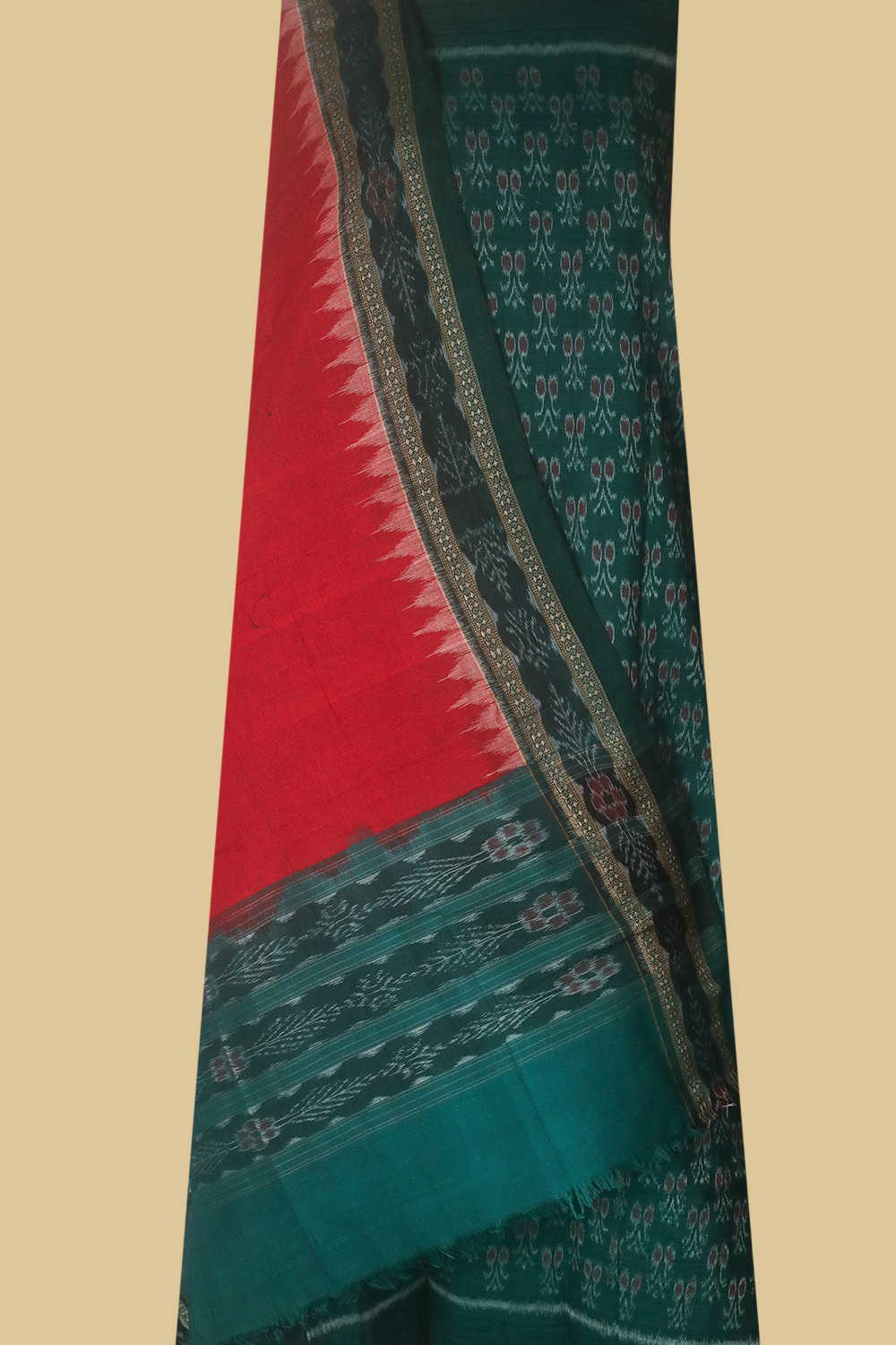 Red Buttas on Green Orissa Ikat Cotton Suit