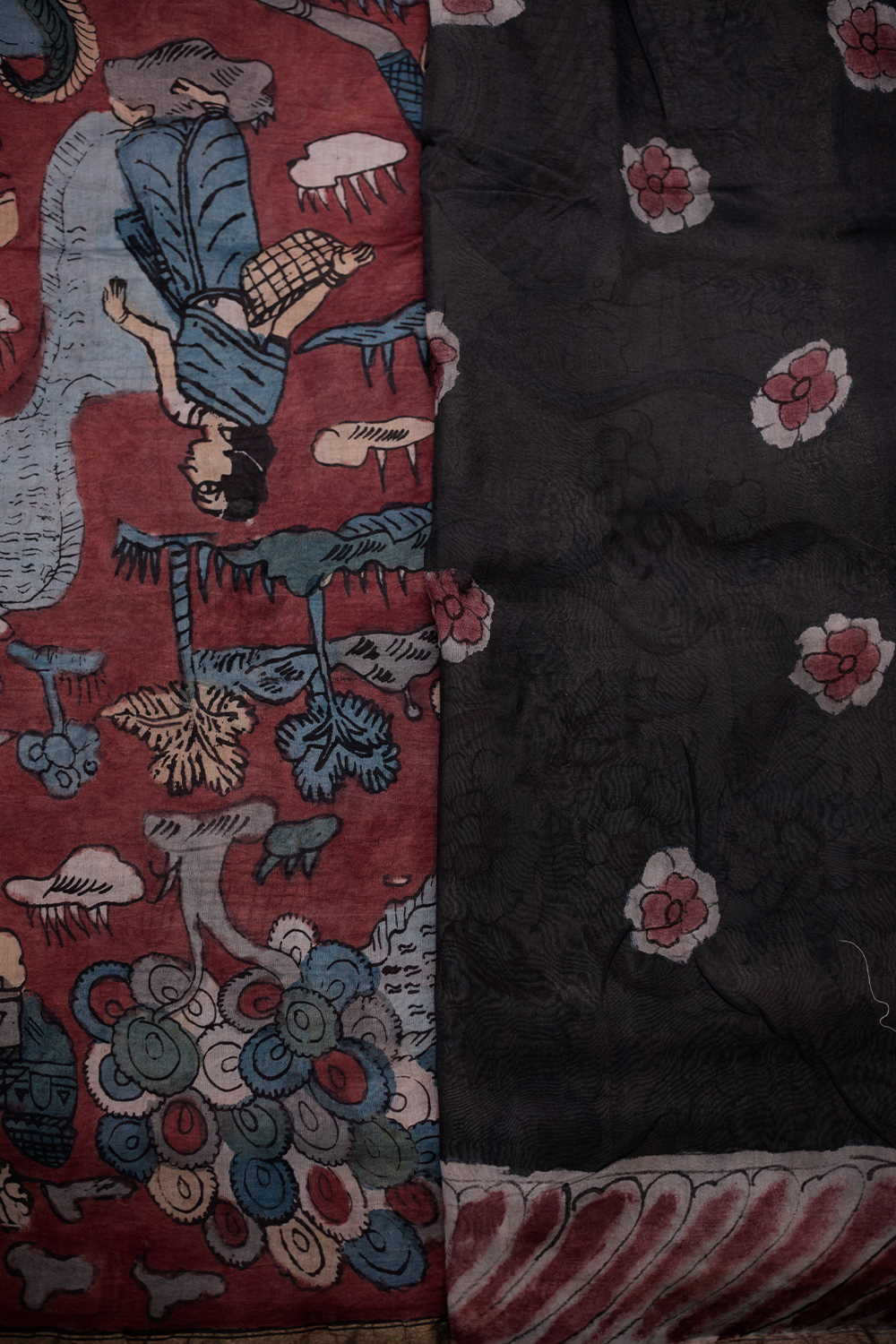 Everyday in the Village Painted kalamkari saree - Image 4