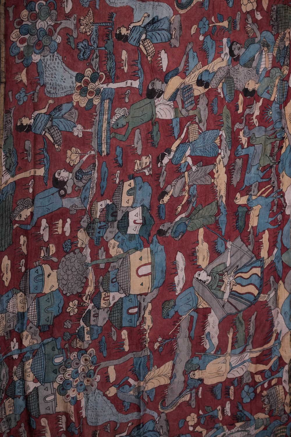 Everyday in the Village Painted kalamkari saree - Image 5