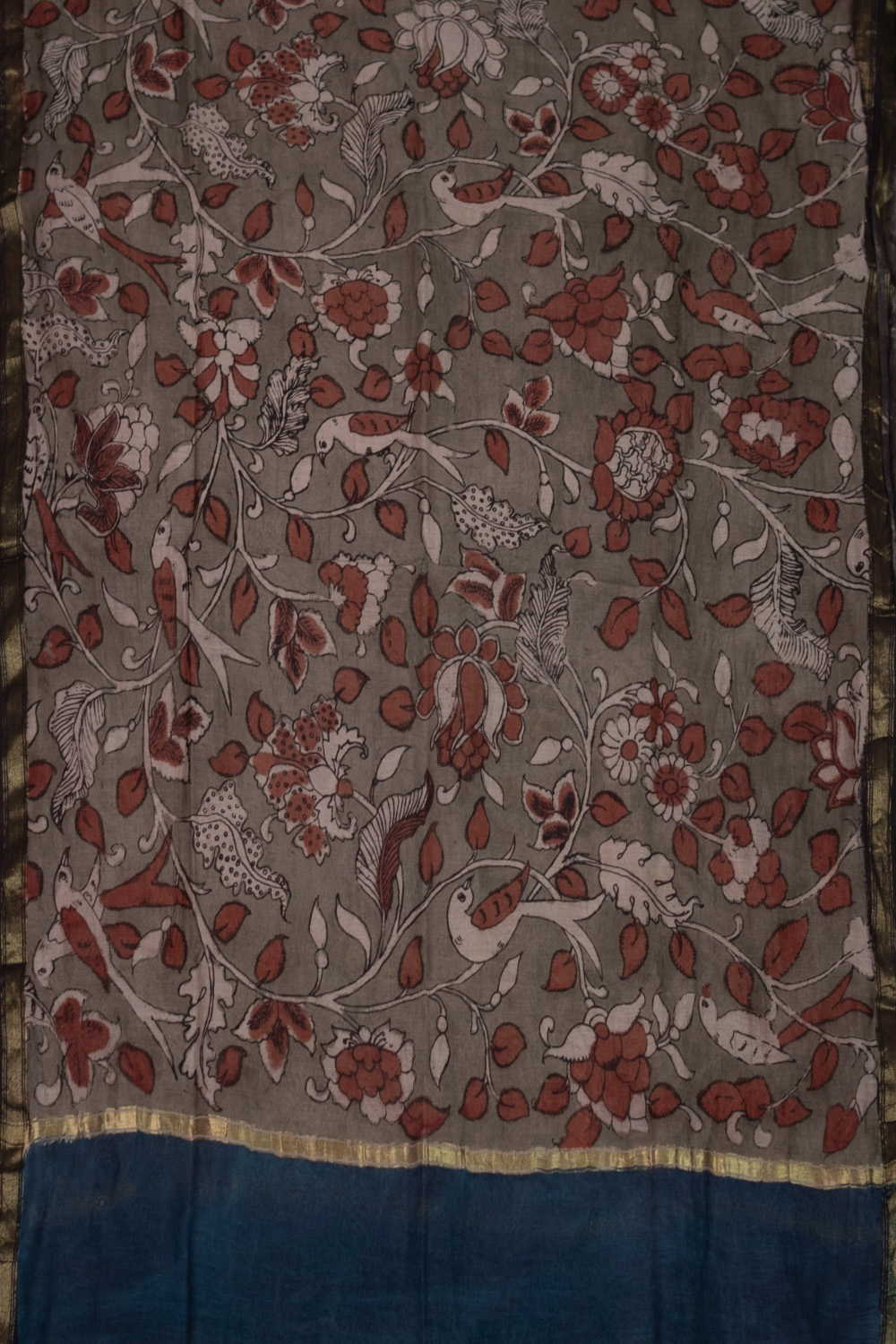 Olive Green Painted kalamkari Chanderi Silk Cotton Dupatta - Image 2
