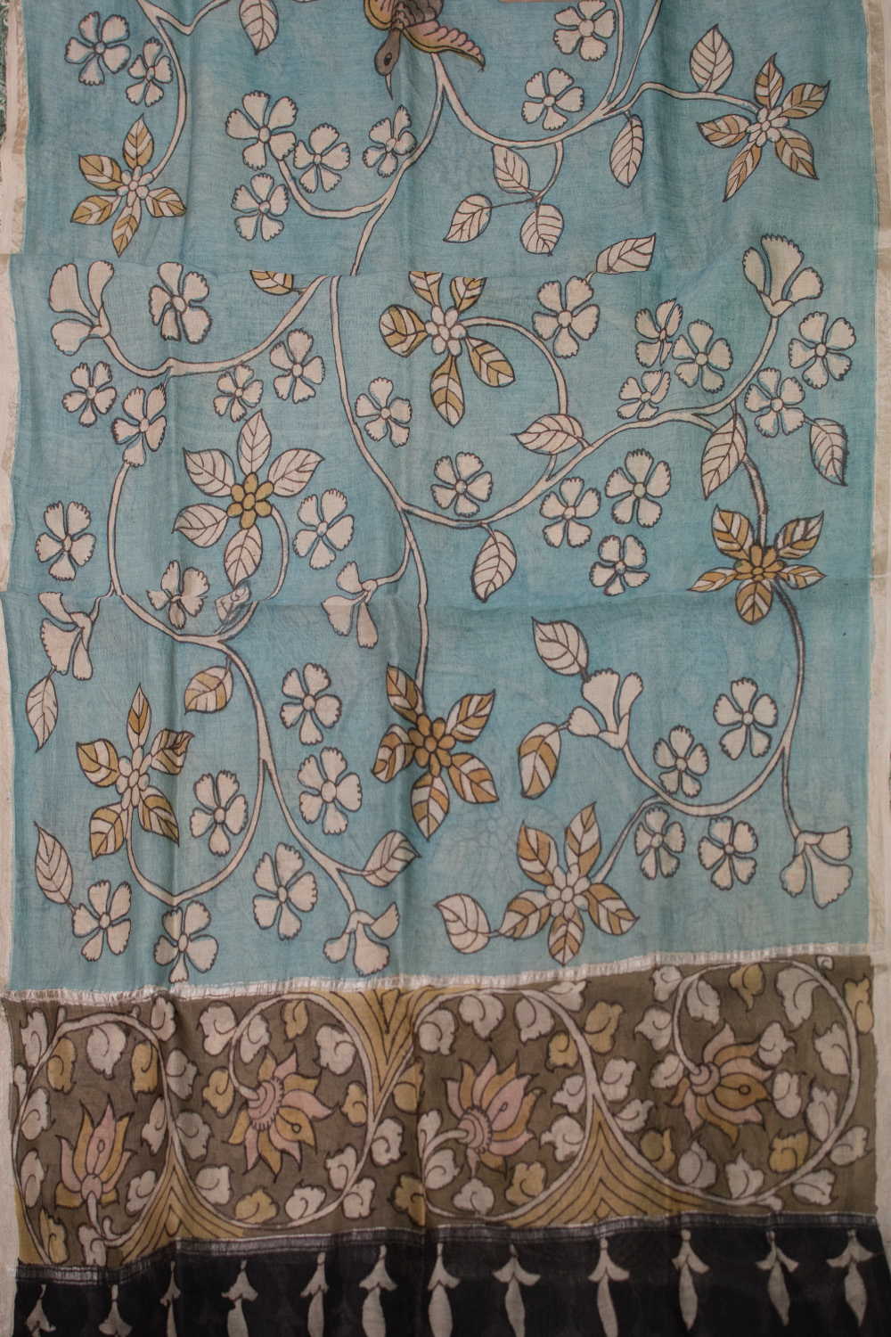 Floral Vein Painted kalamkari Silk Cotton Dupatta - Image 3