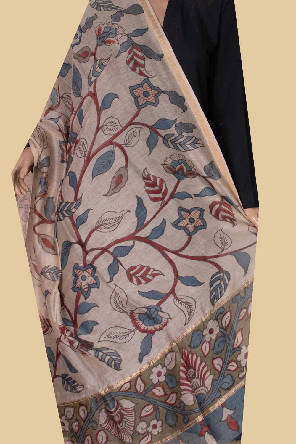 Wild Vine Painted kalamkari Silk Cotton Dupatta