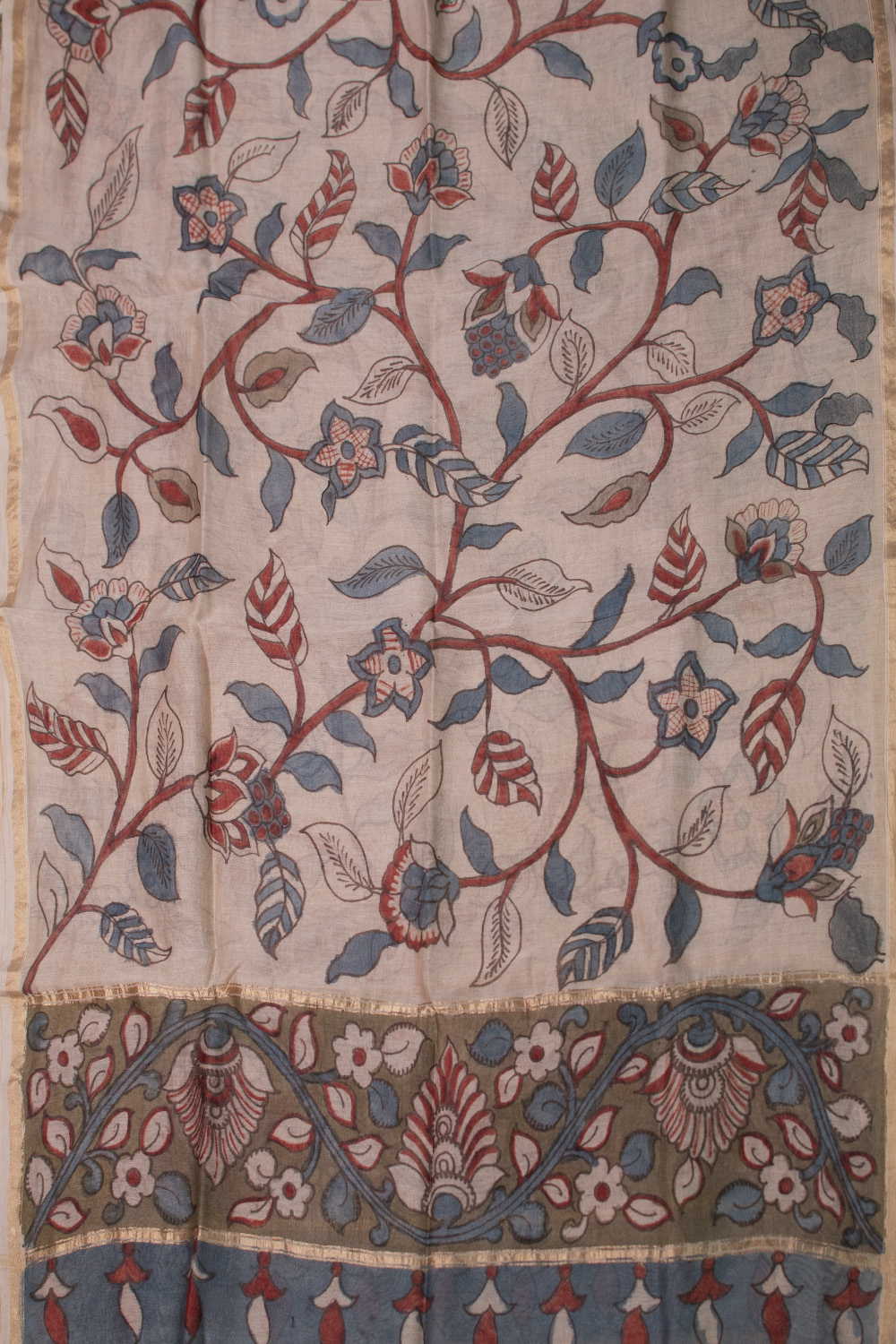 Wild Vine Painted kalamkari Silk Cotton Dupatta - Image 3