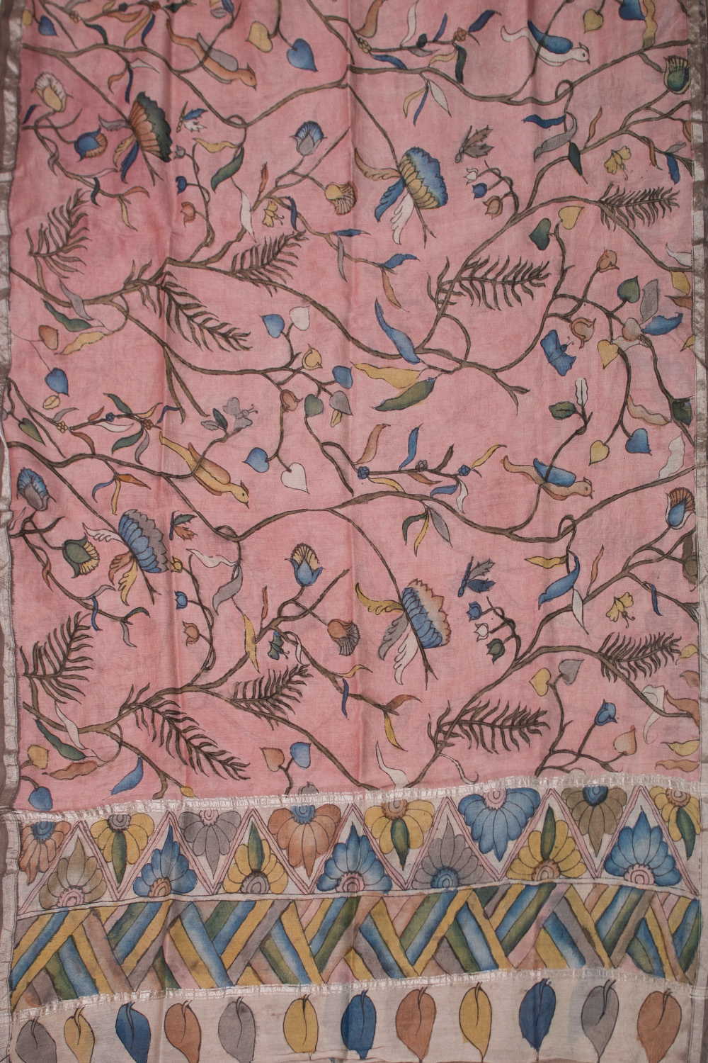 Pink Floral Path Painted kalamkari Silk Cotton Dupatta - Image 3
