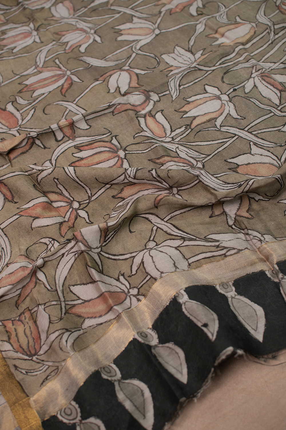 Lotus Vein - Painted kalamkari Silk Cotton Dupatta - Image 2