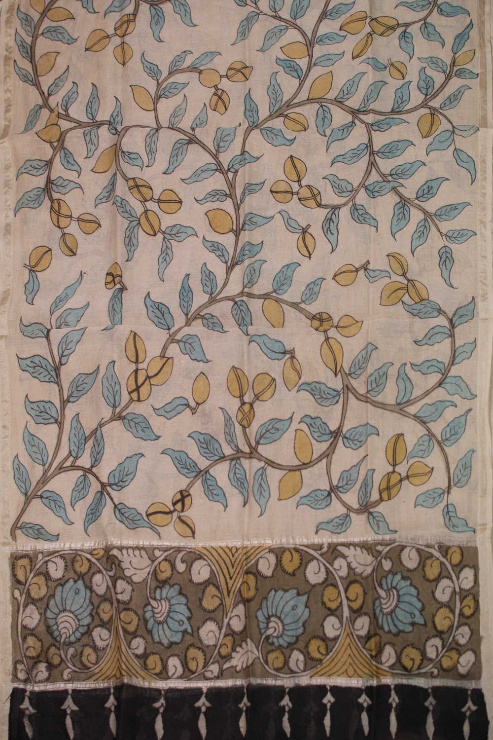 Leafy Veins - Painted kalamkari Silk Cotton Dupatta - Image 3