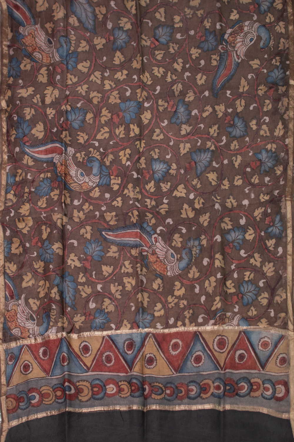 Peacock Pattern - Painted kalamkari Silk Cotton Dupatta - Image 3