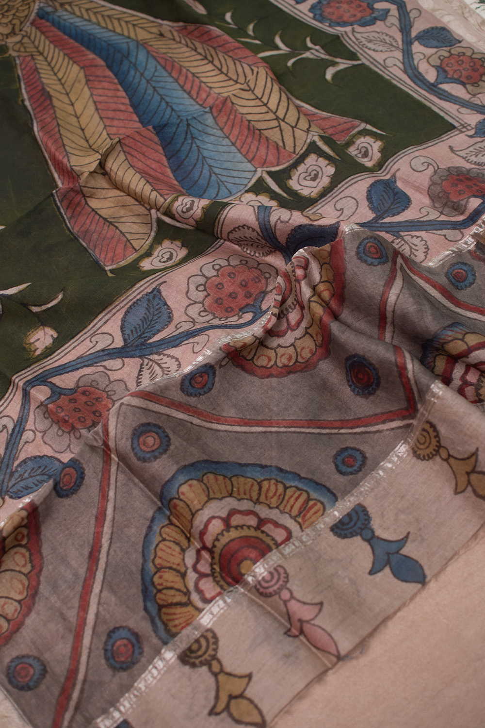 Peacock Butta - Painted kalamkari Silk Cotton Dupatta - Image 2