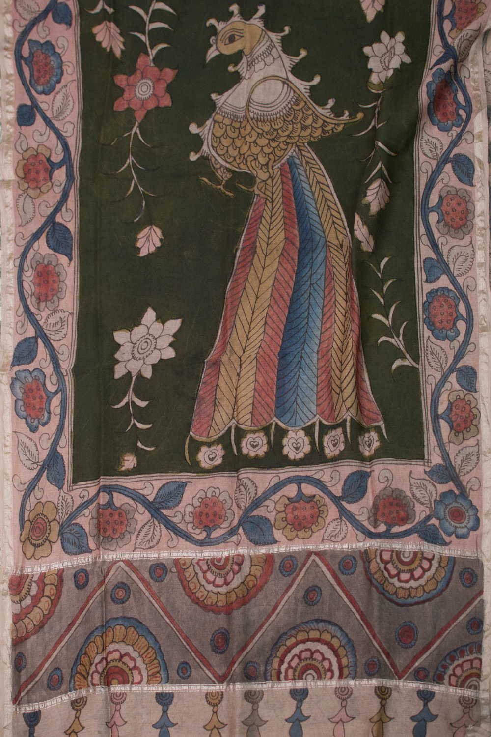 Peacock Butta - Painted kalamkari Silk Cotton Dupatta - Image 3