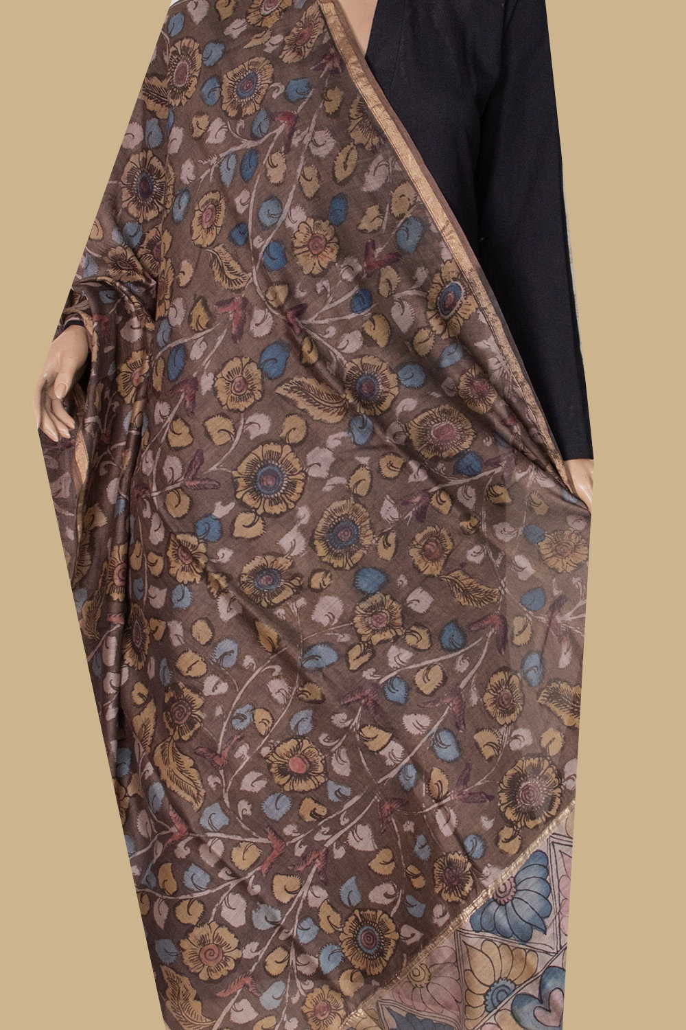Floral Rhythm - Painted kalamkari Silk Cotton Dupatta