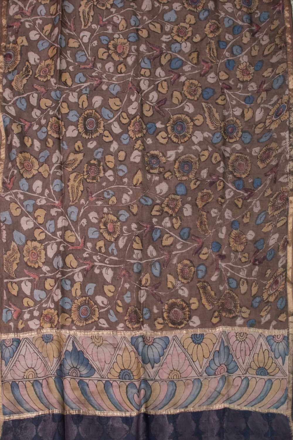 Floral Rhythm - Painted kalamkari Silk Cotton Dupatta - Image 3