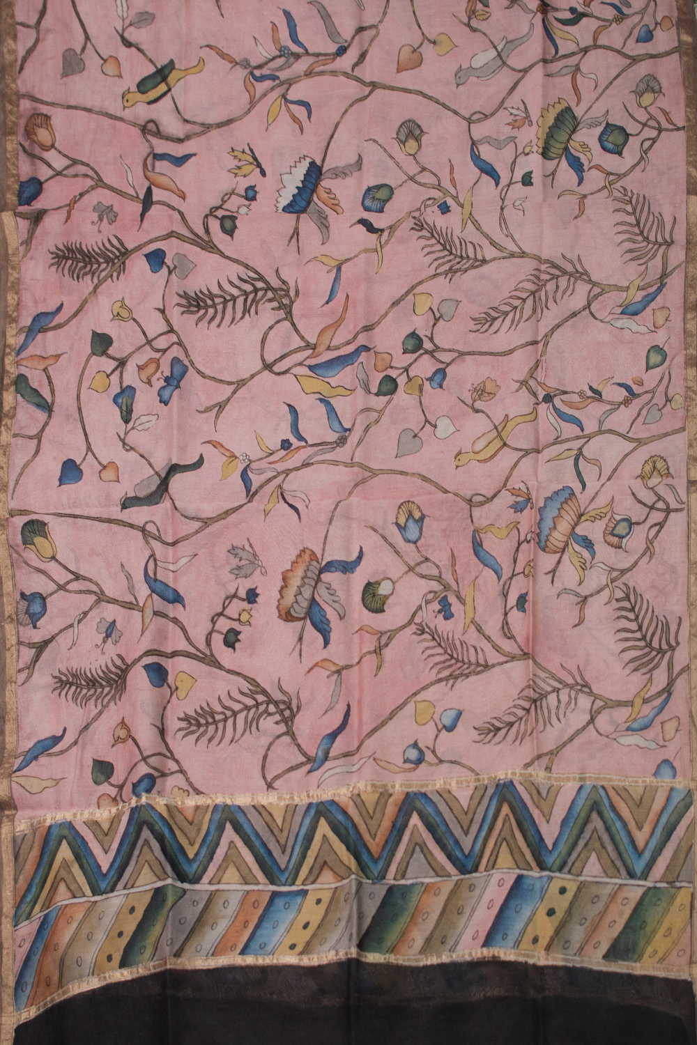 Peach Floral Painted kalamkari Silk Cotton Dupatta - Image 3