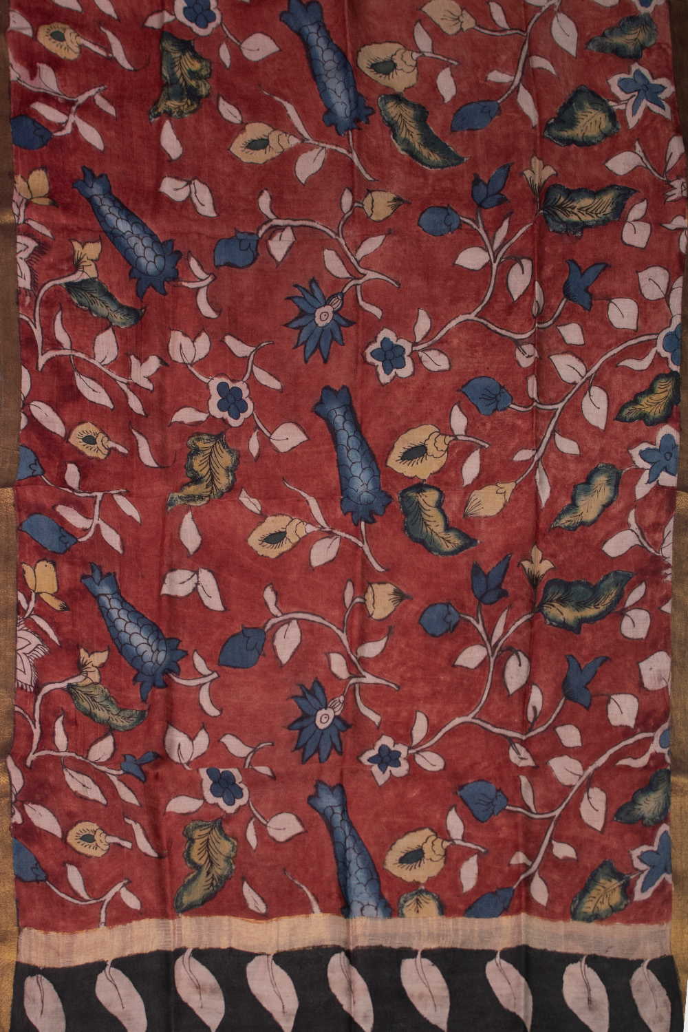 Maroon Floral Painted kalamkari Silk Cotton Dupatta - Image 3