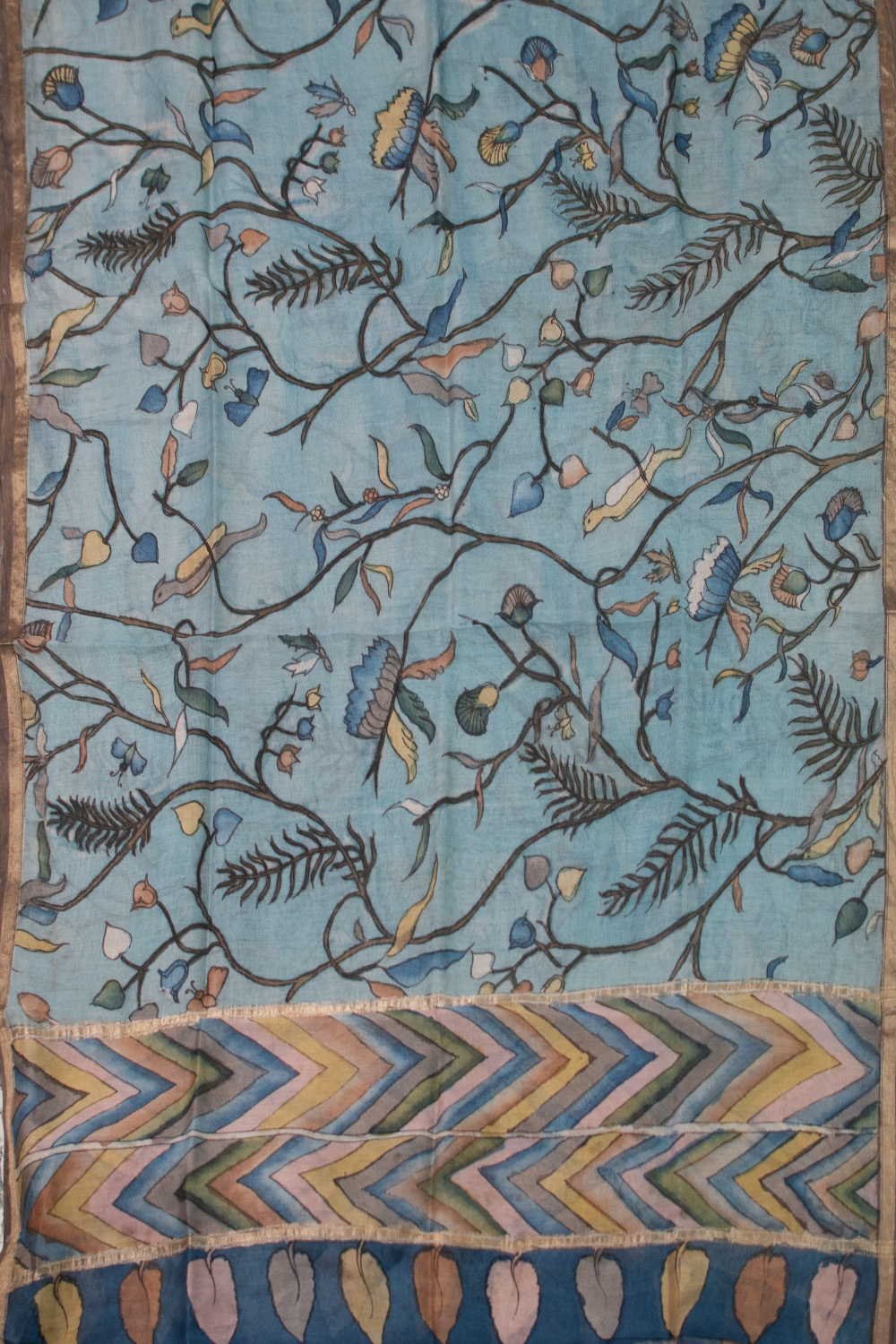 Floral Tapestry Painted kalamkari Silk Cotton Dupatta - Image 3