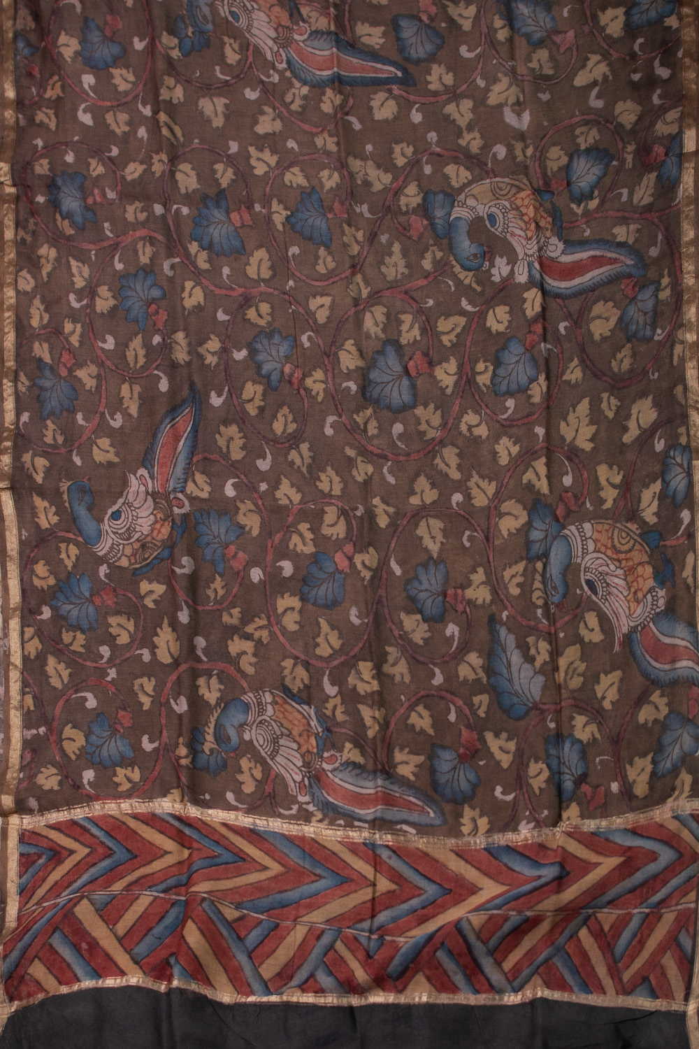Brown Shaded Painted kalamkari Silk Cotton Dupatta - Image 3