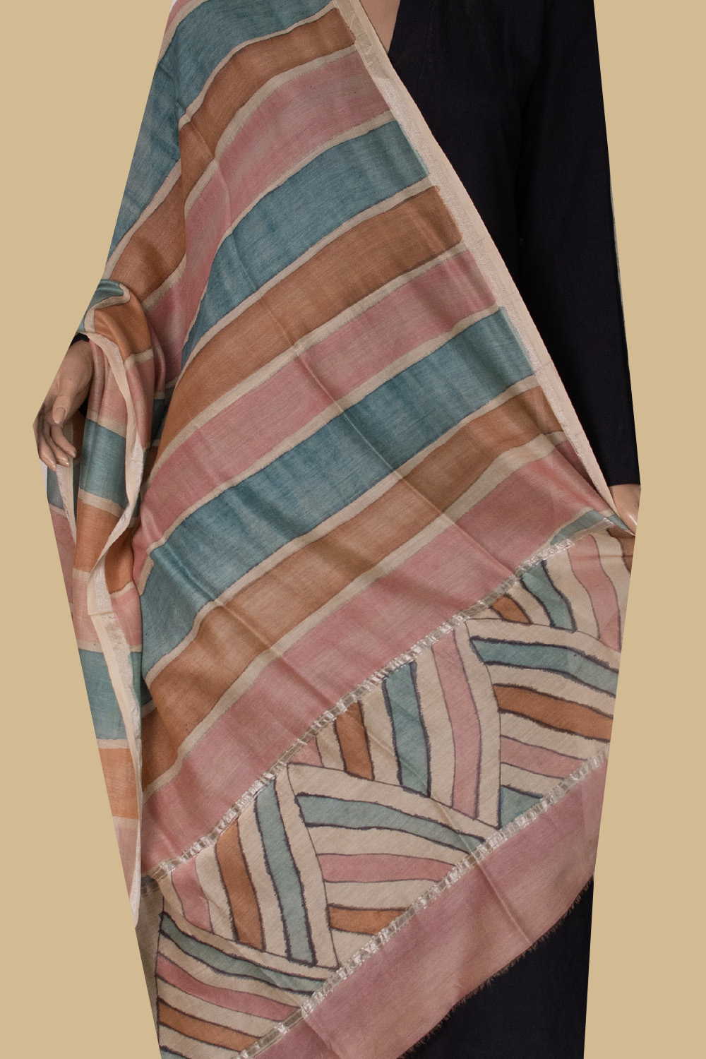 Pastel Lines - Painted kalamkari Silk Cotton Dupatta