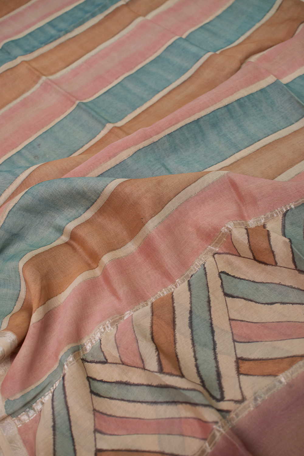 Pastel Lines - Painted kalamkari Silk Cotton Dupatta - Image 3