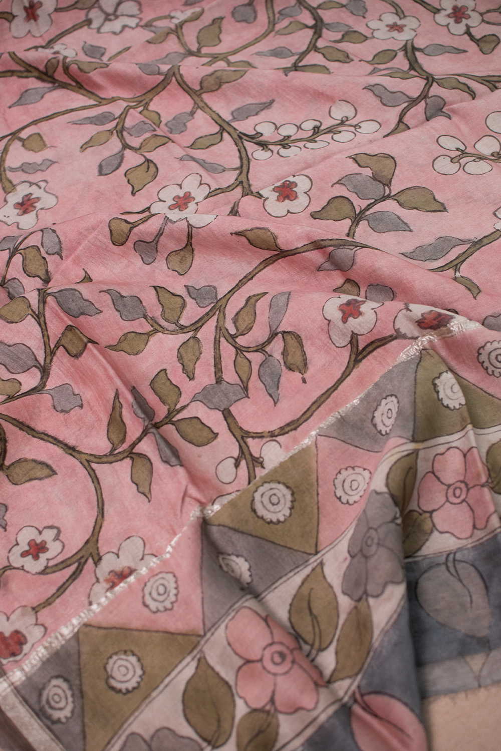 Blossom Trail Painted kalamkari Silk Cotton Dupatta - Image 2