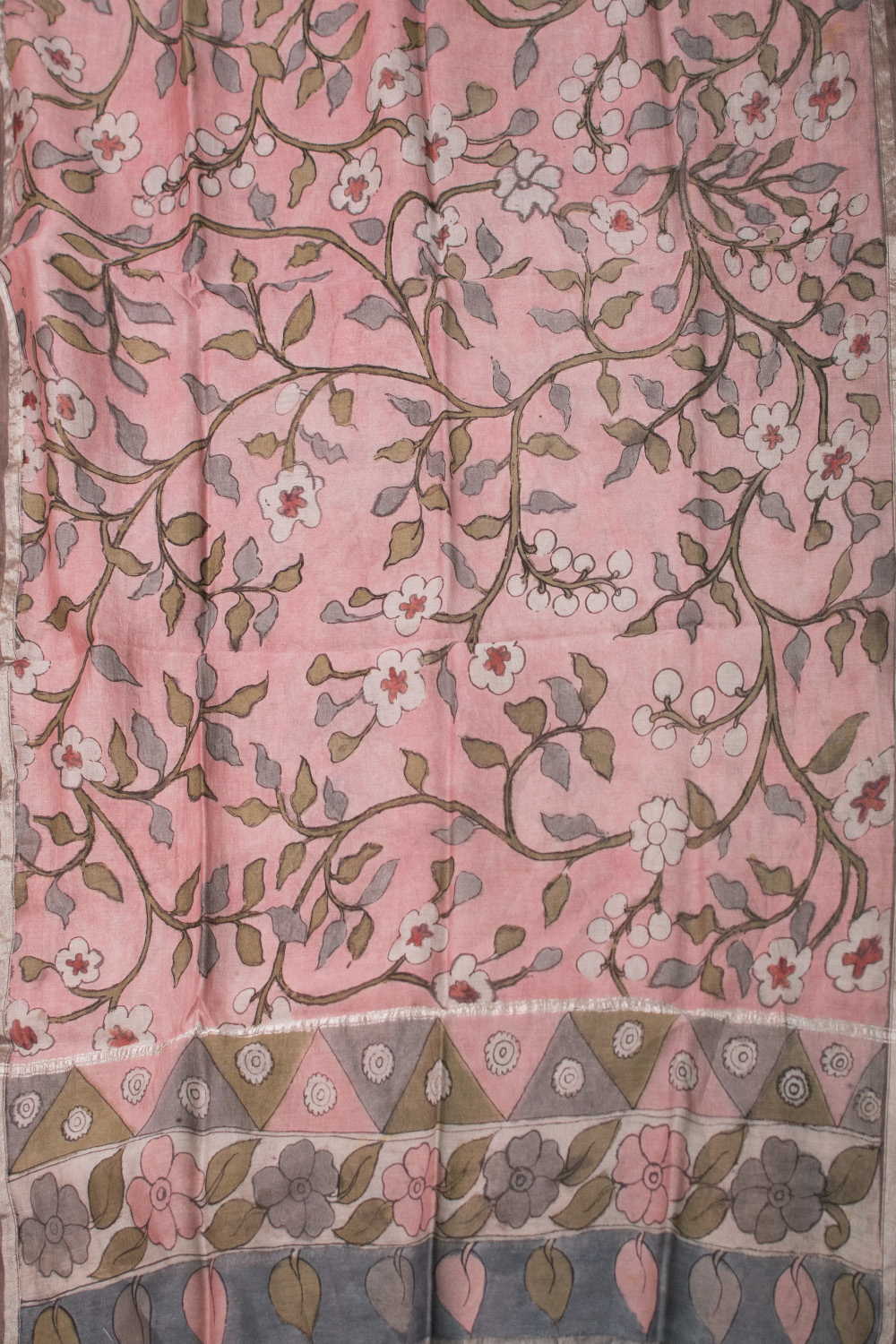 Blossom Trail Painted kalamkari Silk Cotton Dupatta - Image 3