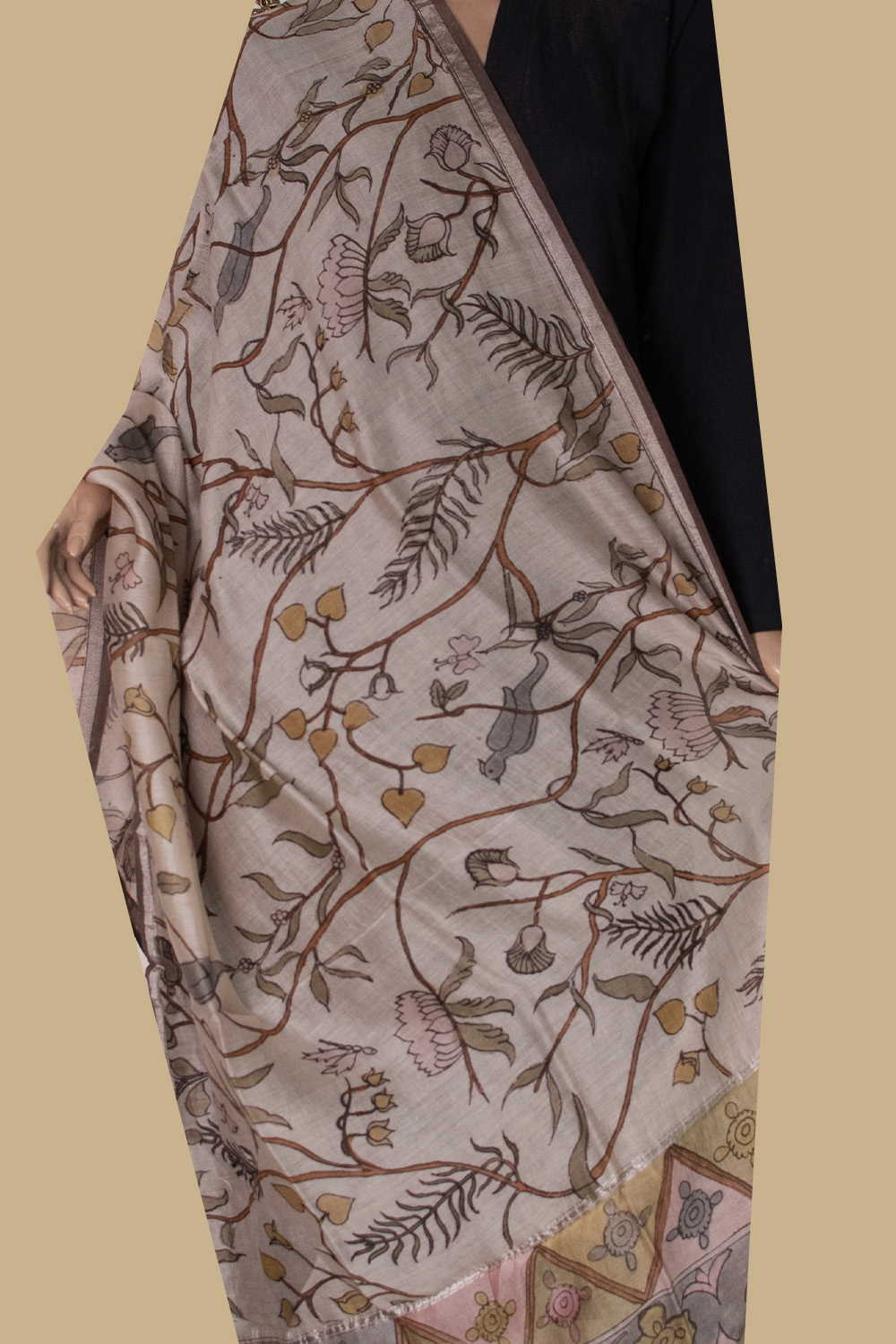 Nature's Veil Painted kalamkari Silk Cotton Dupatta