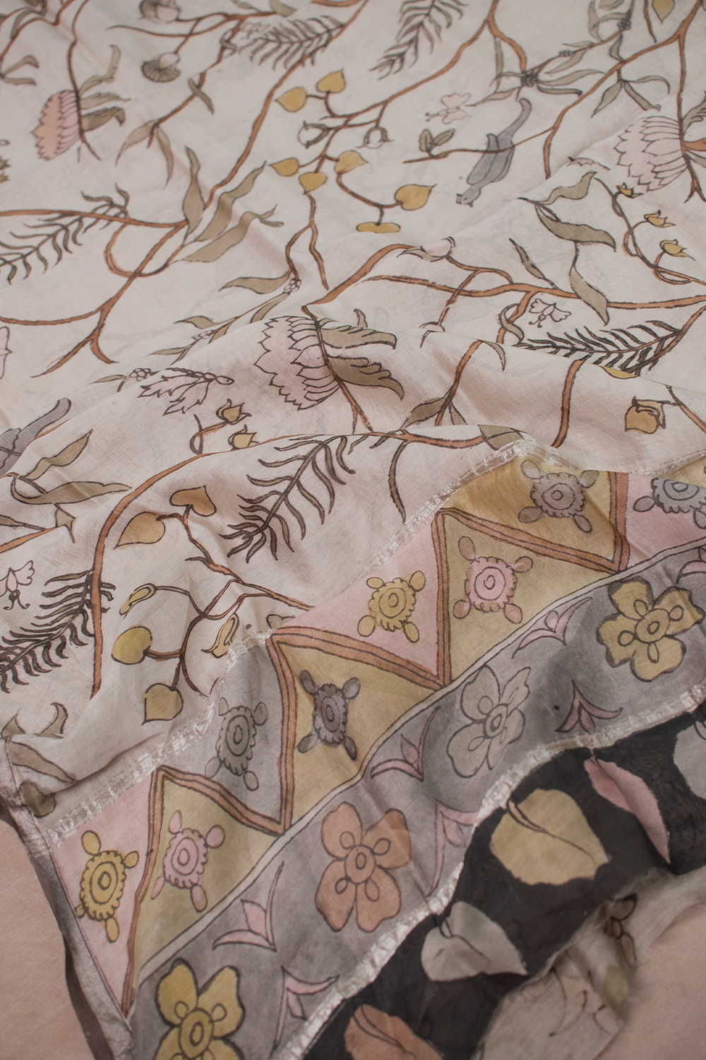 Nature's Veil Painted kalamkari Silk Cotton Dupatta - Image 2