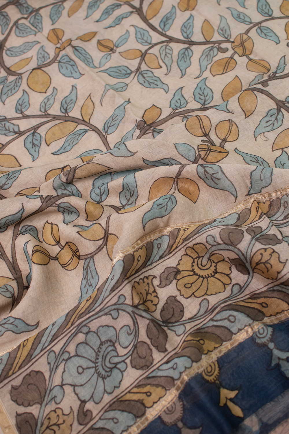 Leaf Foliage - Painted kalamkari Silk Cotton Dupatta - Image 2