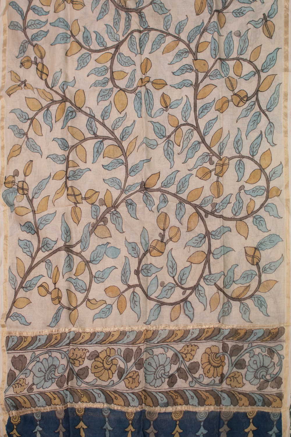 Leaf Foliage - Painted kalamkari Silk Cotton Dupatta - Image 3