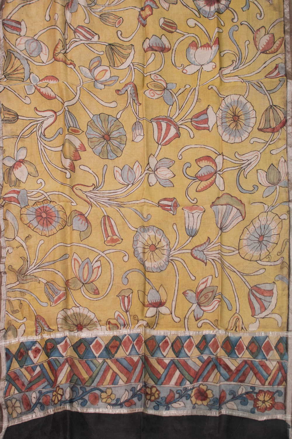 Blooming Scroll Painted kalamkari Silk Cotton Dupatta - Image 3