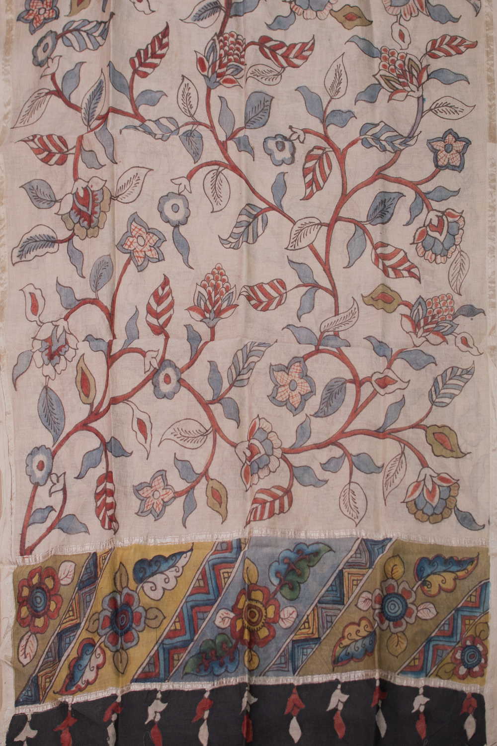Botanical Vine Painted kalamkari Silk Cotton Dupatta - Image 3