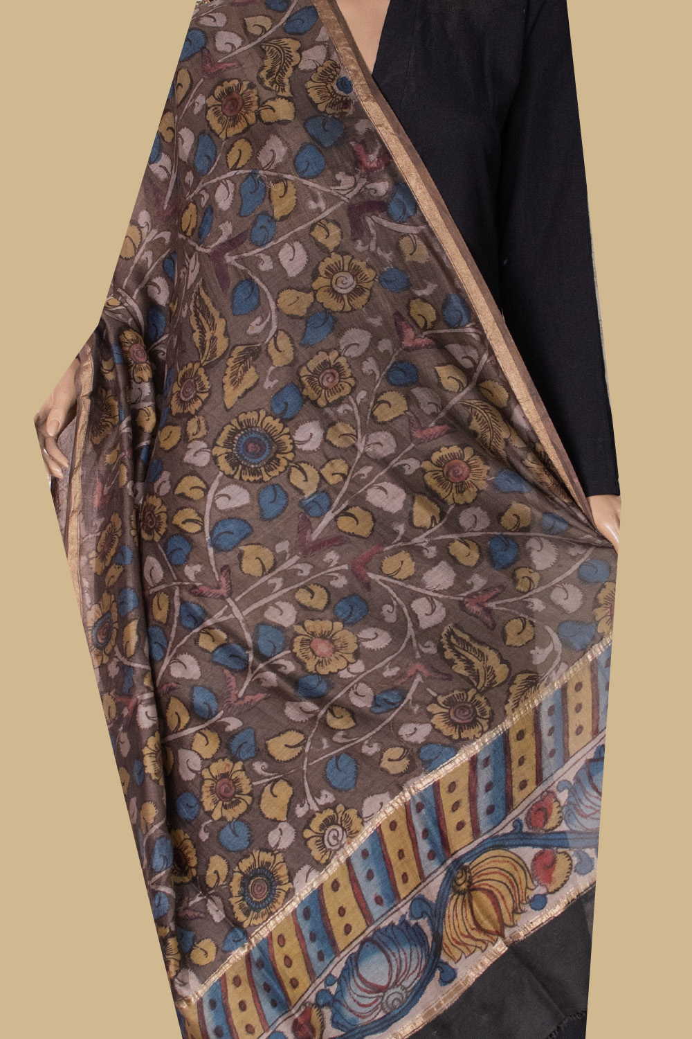 Vine Whisper Painted kalamkari Silk Cotton Dupatta
