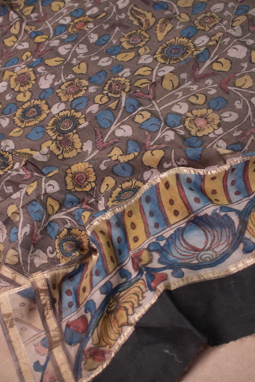 Vine Whisper Painted kalamkari Silk Cotton Dupatta - Image 2