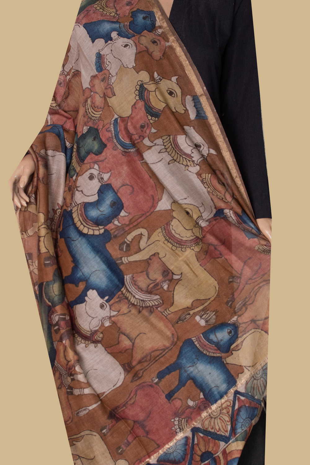 Heritage Herd - Painted kalamkari Silk Cotton Dupatta