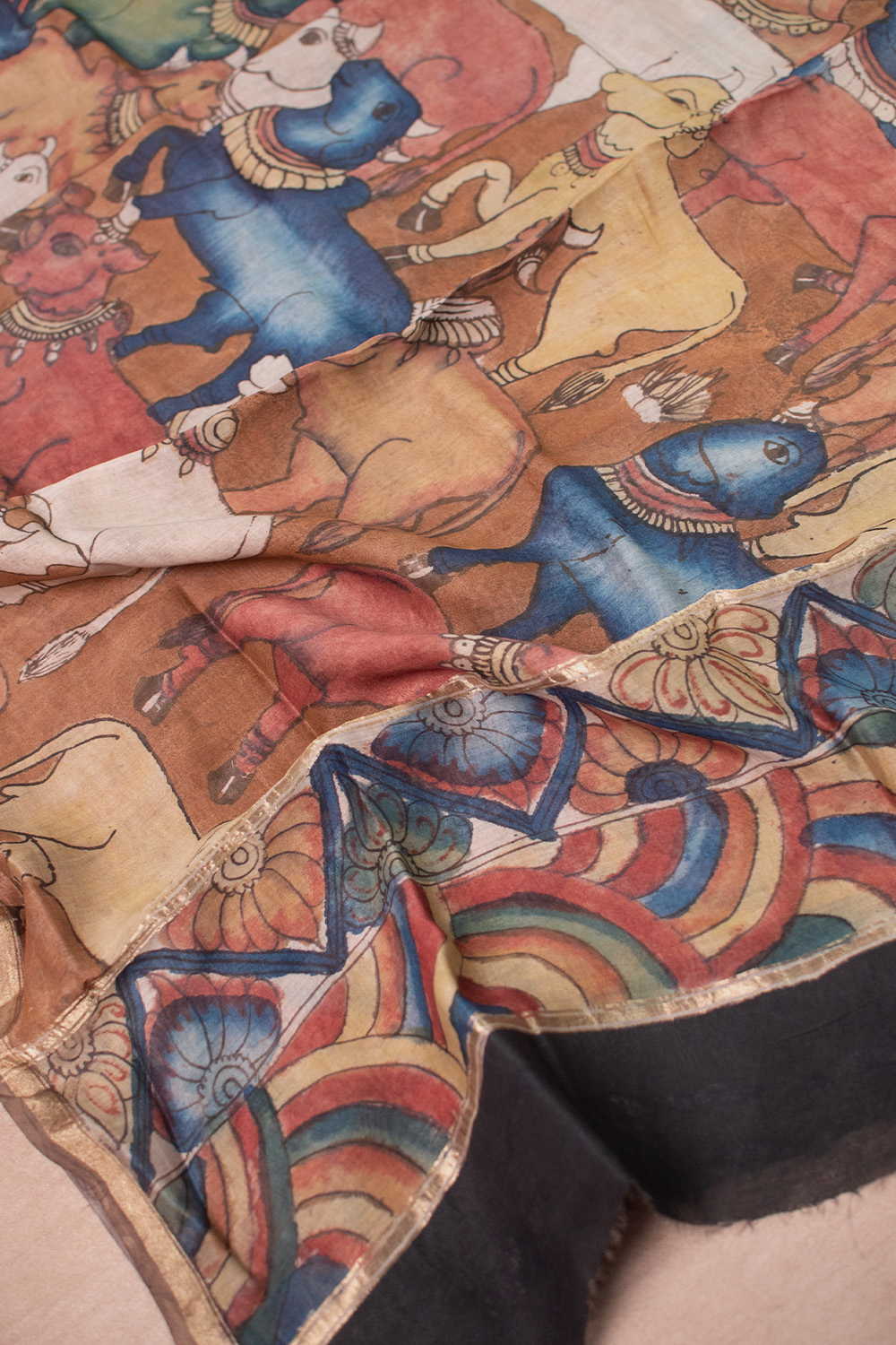 Heritage Herd - Painted kalamkari Silk Cotton Dupatta - Image 2