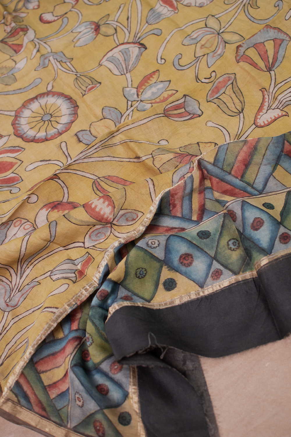 Bloom & Vine Painted kalamkari Silk Cotton Dupatta - Image 2