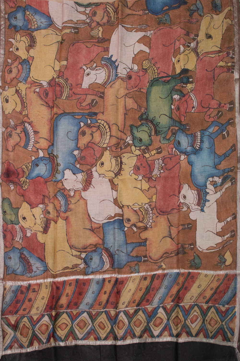 Village Cattles - Painted kalamkari Silk Cotton Dupatta - Image 3