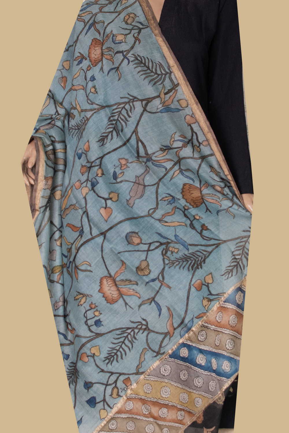 Petal Path Painted kalamkari Silk Cotton Dupatta