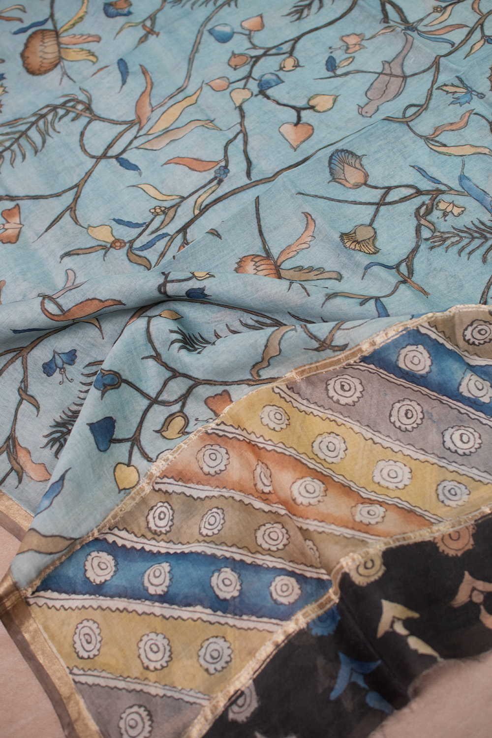 Petal Path Painted kalamkari Silk Cotton Dupatta - Image 2