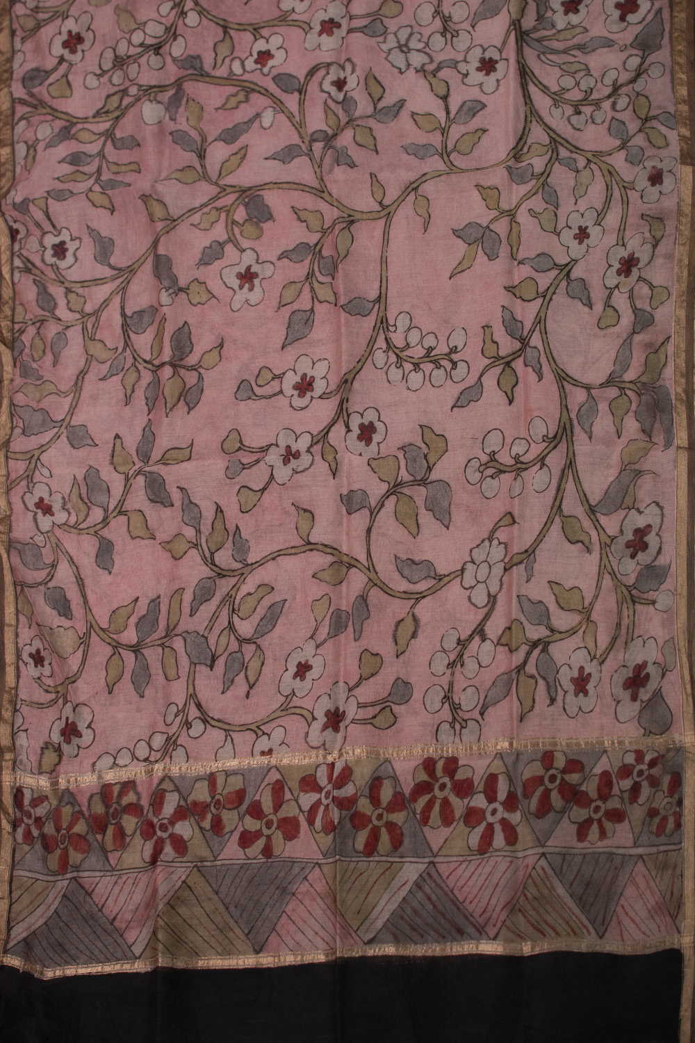 Blooming Vines Painted kalamkari Silk Cotton Dupatta - Image 3