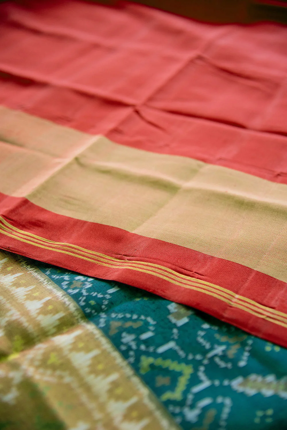 Hearts on Dark Green Patola Silk Saree - Image 3